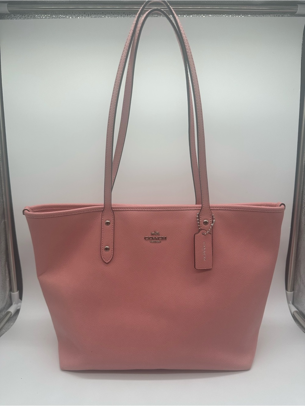 Coach Coral Pink Leather Tote with Top Handles